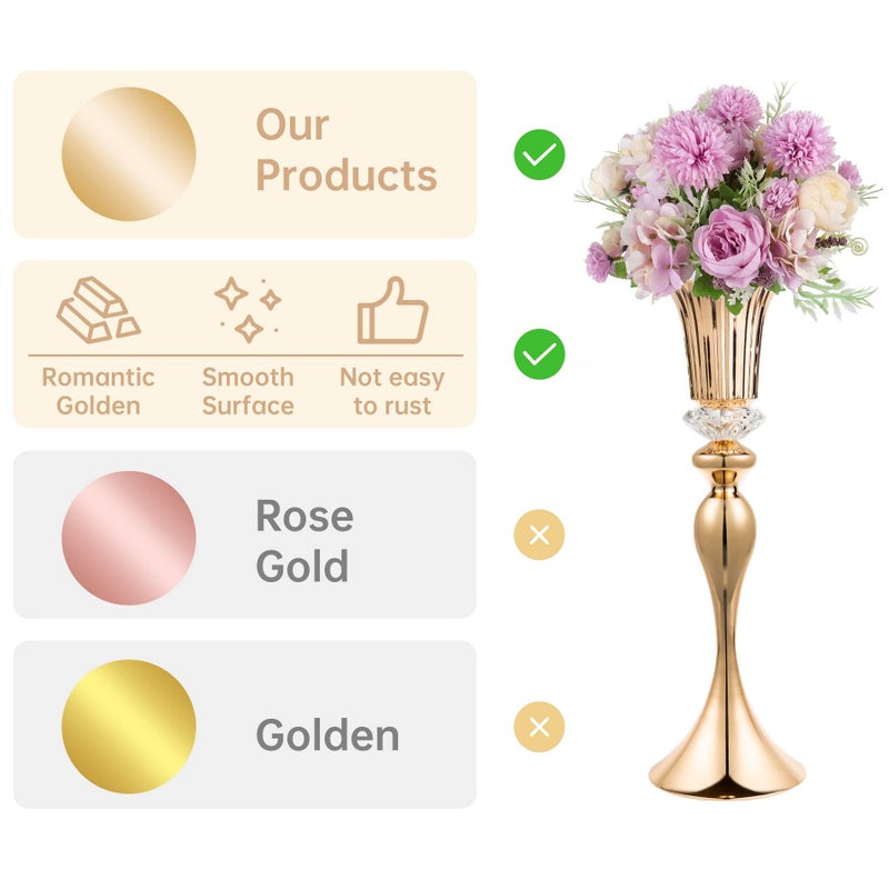 Lovecat Metal Trumpet Wedding Flower Vases, 22" Tall Elegant Table Centerpiece Vases, Gold Flower Arrangement Stands for Anniversary Ceremony Birthday Party Event Wedding Home Decoration (Gold, 22"-2pcs) - Image 3